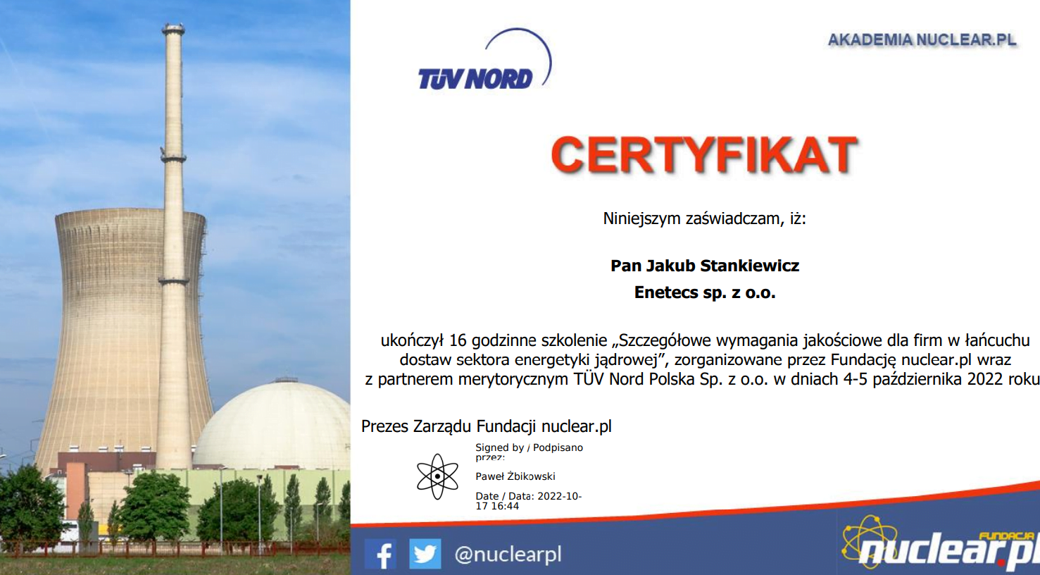 Fundacja nuclear pl and TUV NORD Polska #39 s training course Enetecs Fundacja nuclear pl and TUV NORD Polska #39 s training course Enetecs